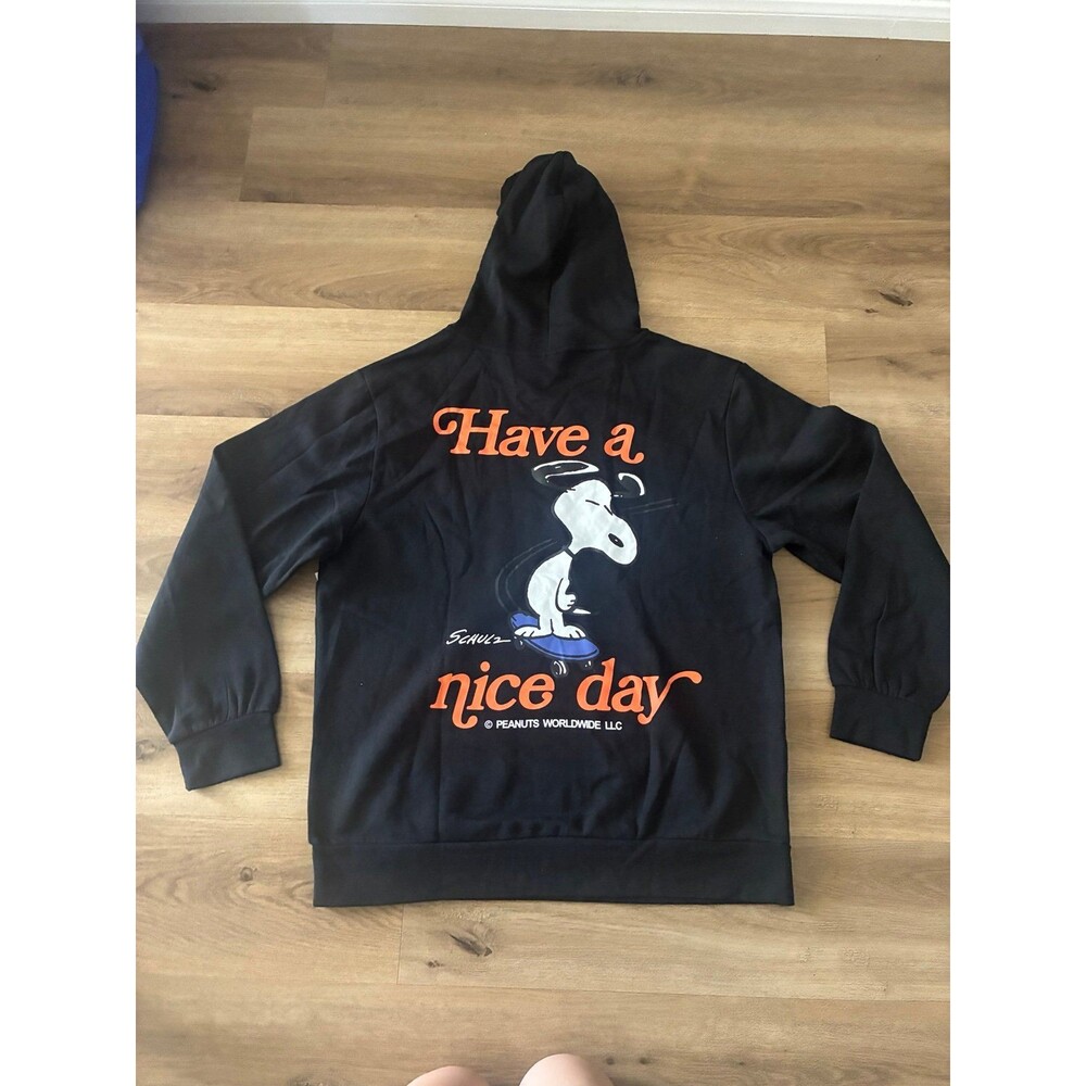 Neff x Peanuts Snoopy Skateboard Have a Nice Day Black Pullover Hoodie NWT